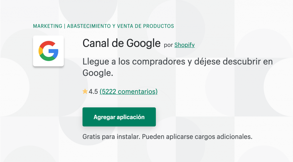 Canal de google shopify